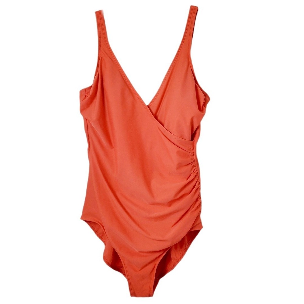 Miraclesuit Coral Orange‎ Wrap One Piece Swimsuit Women's Size 16 Ruched Sides